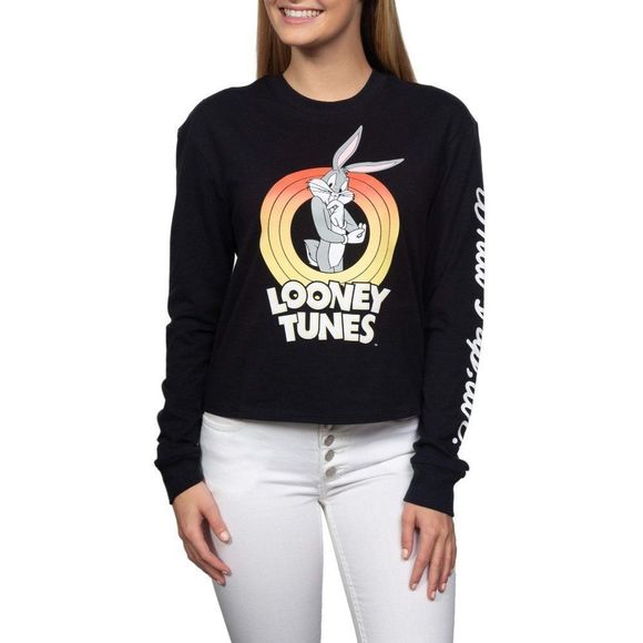 Looney Tunes Tops - Looney Tunes Juniors Graphic Crop Long-Sleeve T-Shirt Bugs Bunney Sz M 1107